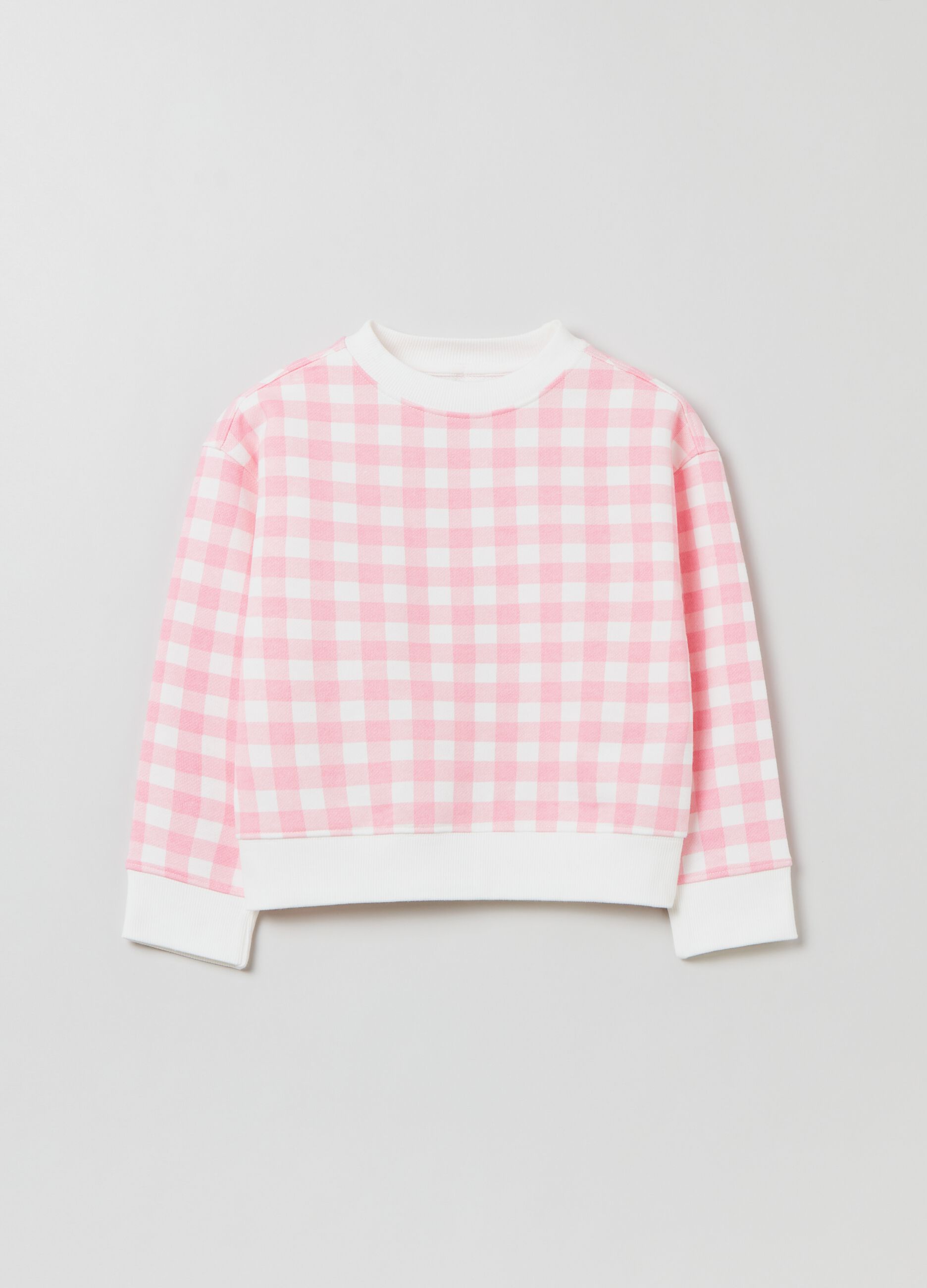 Cotton sweatshirt with gingham pattern