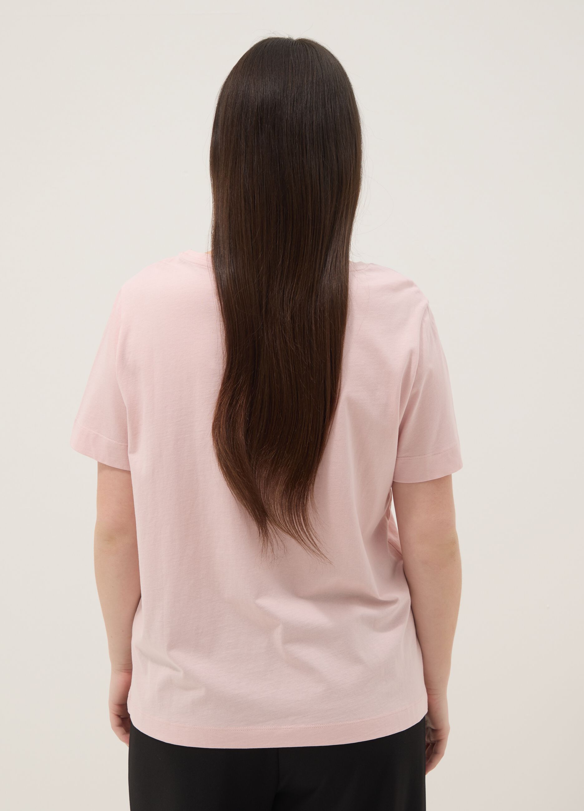 Pink pure cotton T-shirt with print, regular fit