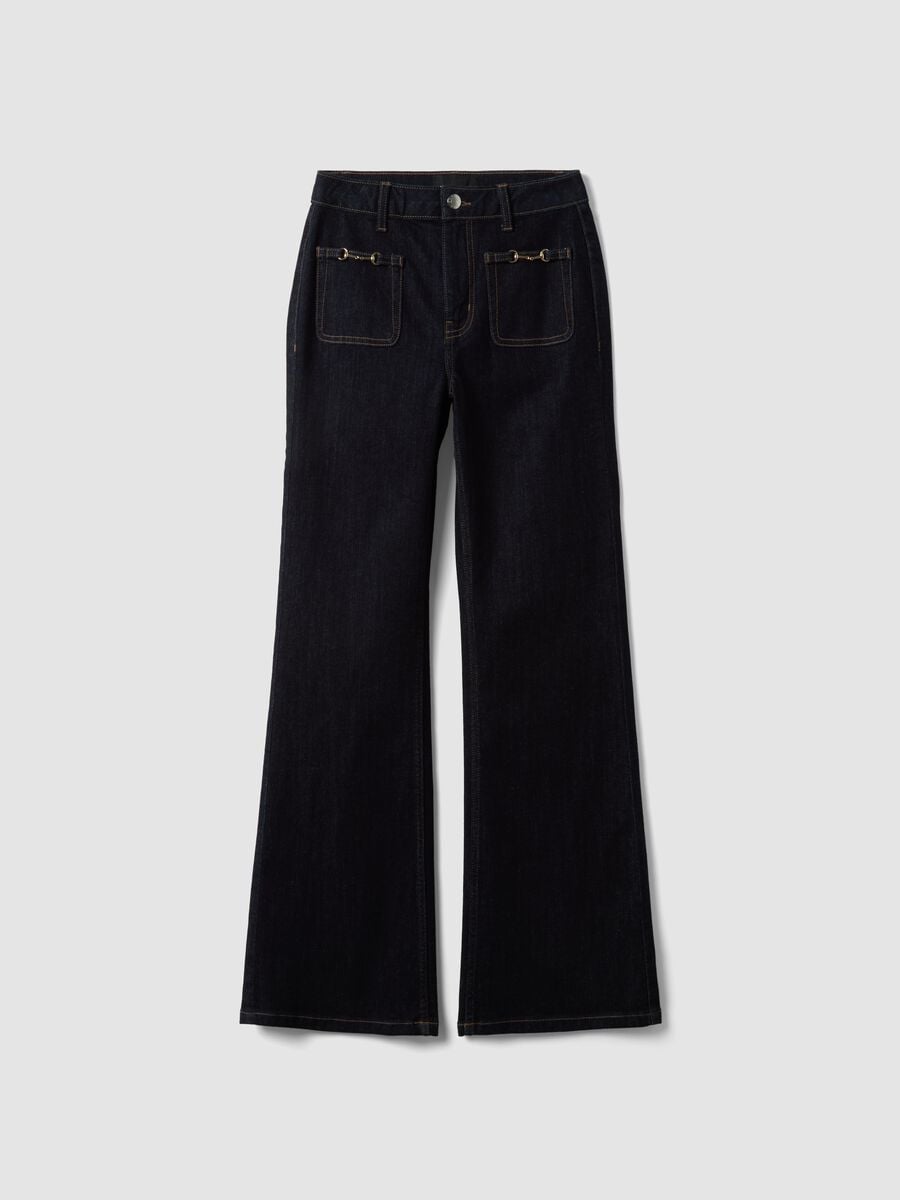 Blue stretch cotton flared jeans_4