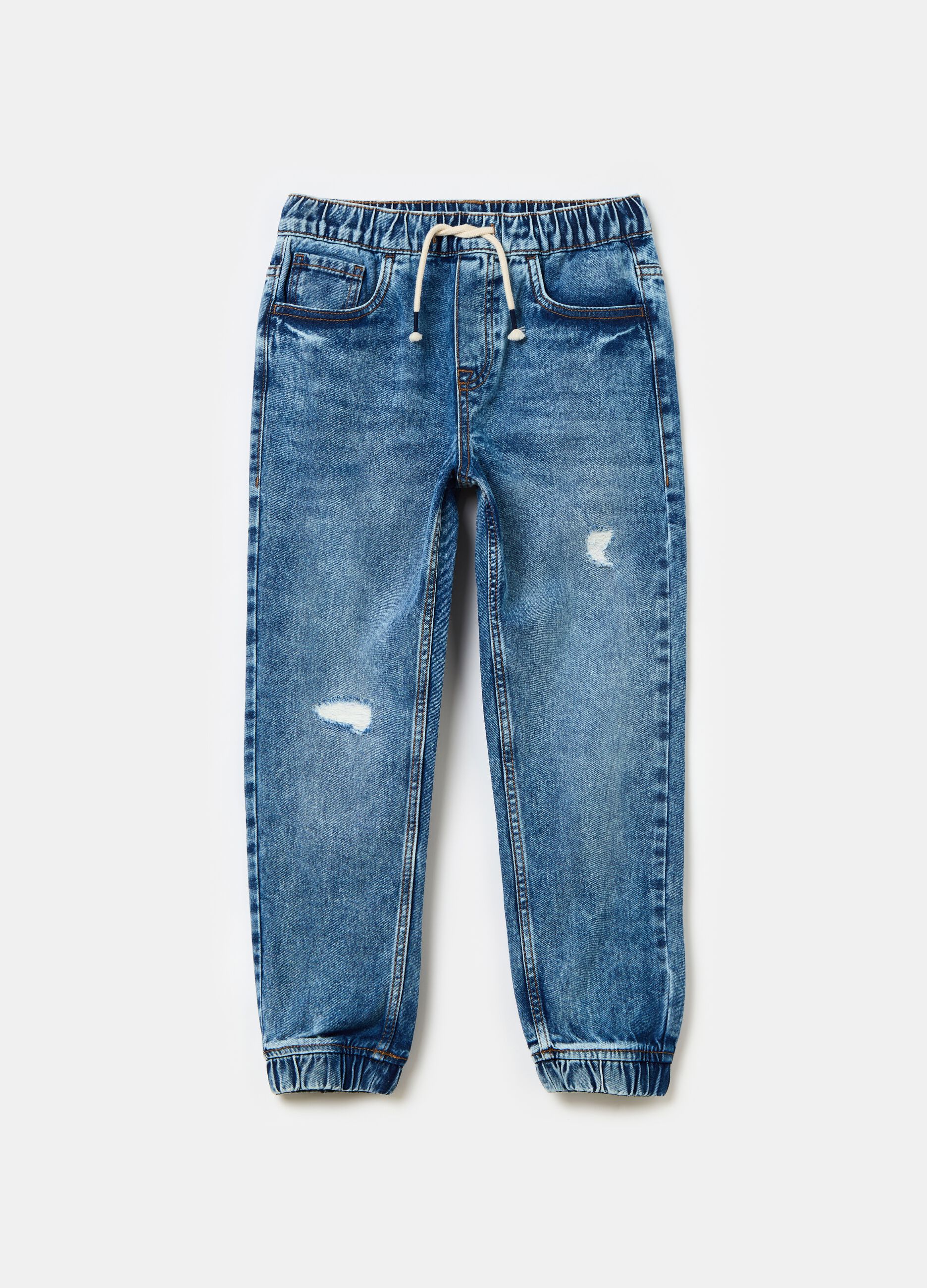 Acid wash denim joggers with abrasions