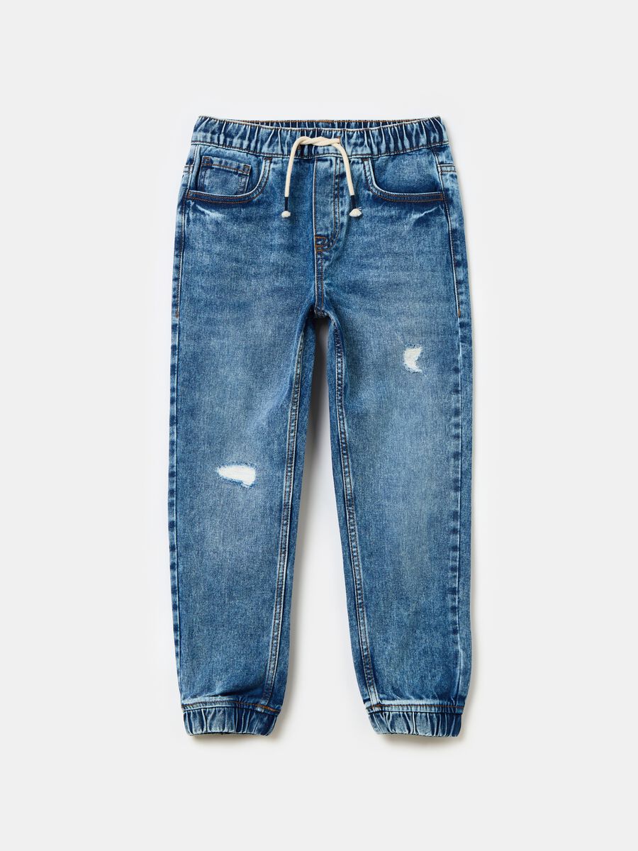 Acid wash denim joggers with abrasions_0