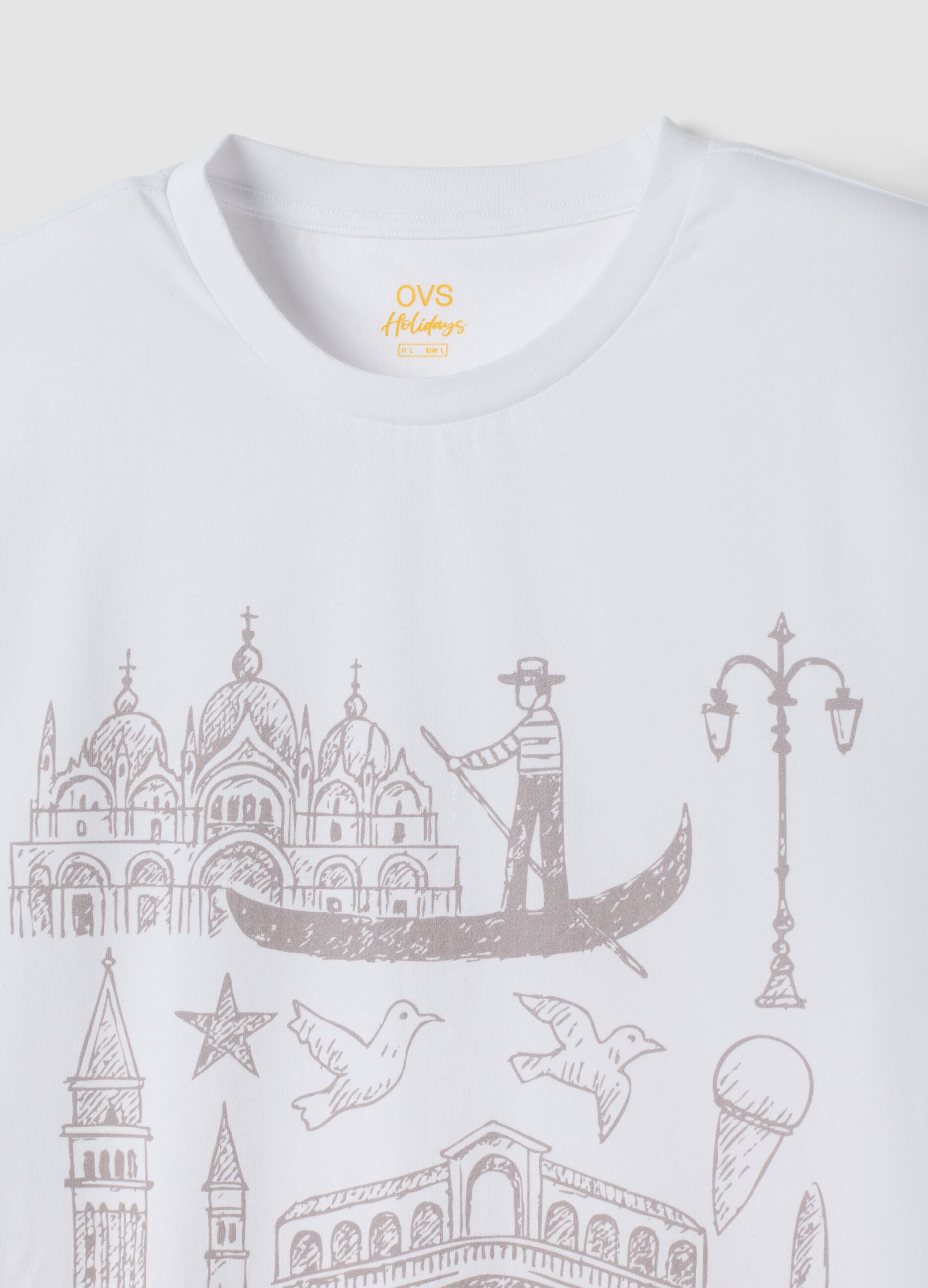 Wei&szlig;es T-Shirt aus reiner Baumwolle mit Print, Regular Fit