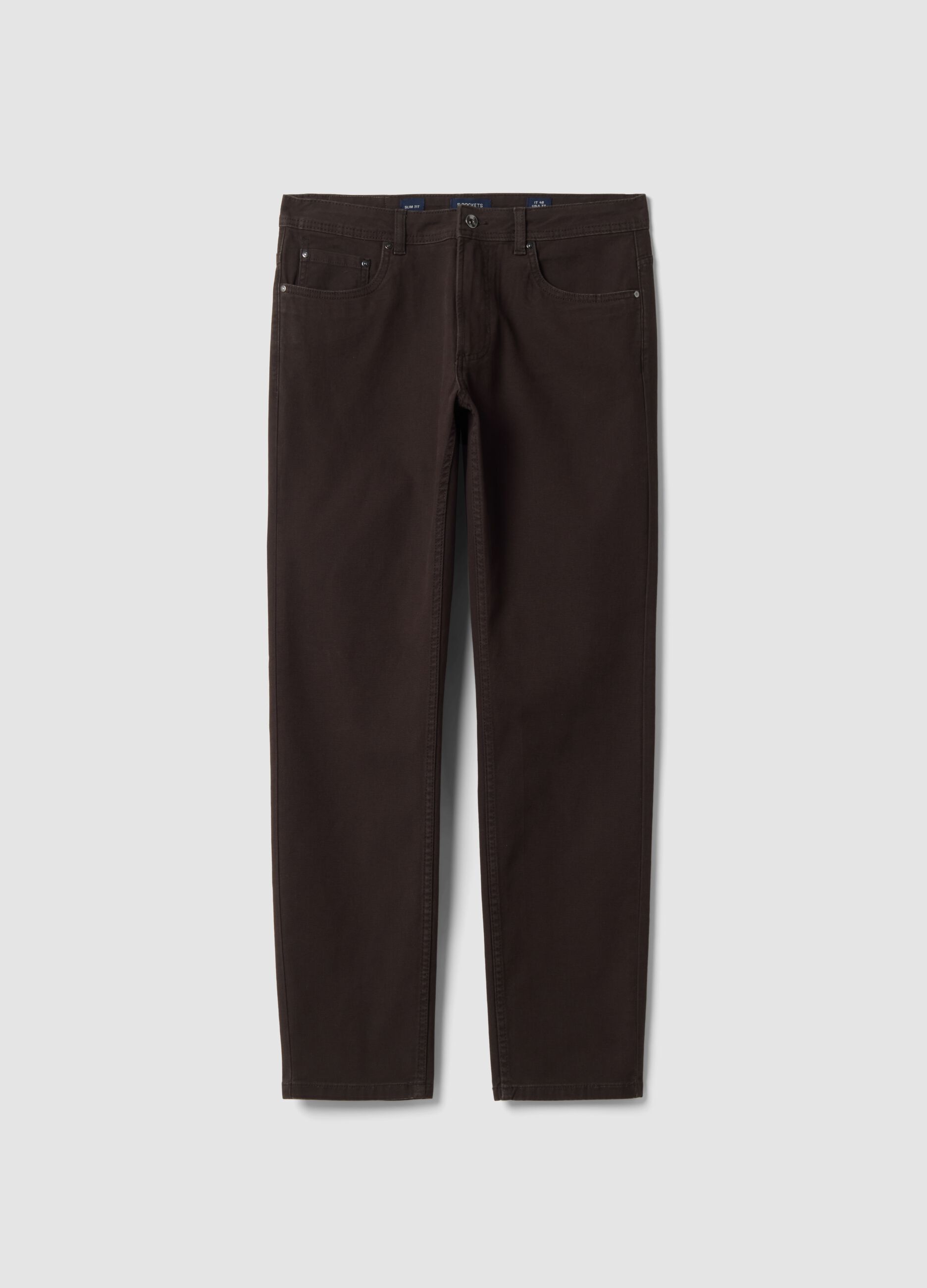 Pantaloni marroni in cotone elasticizzato slim fit