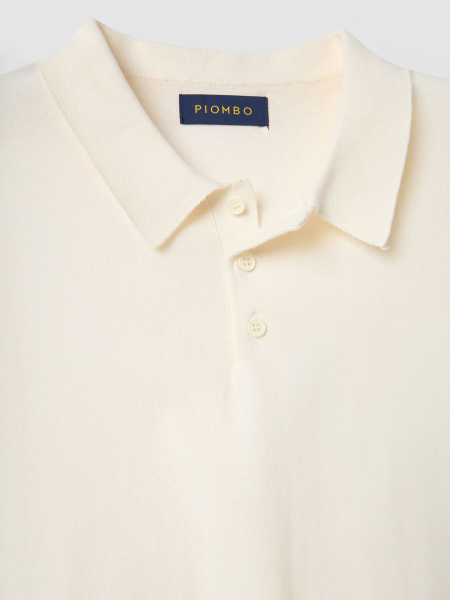 Regular fit white polo in cotton, linen, and silk blend_1