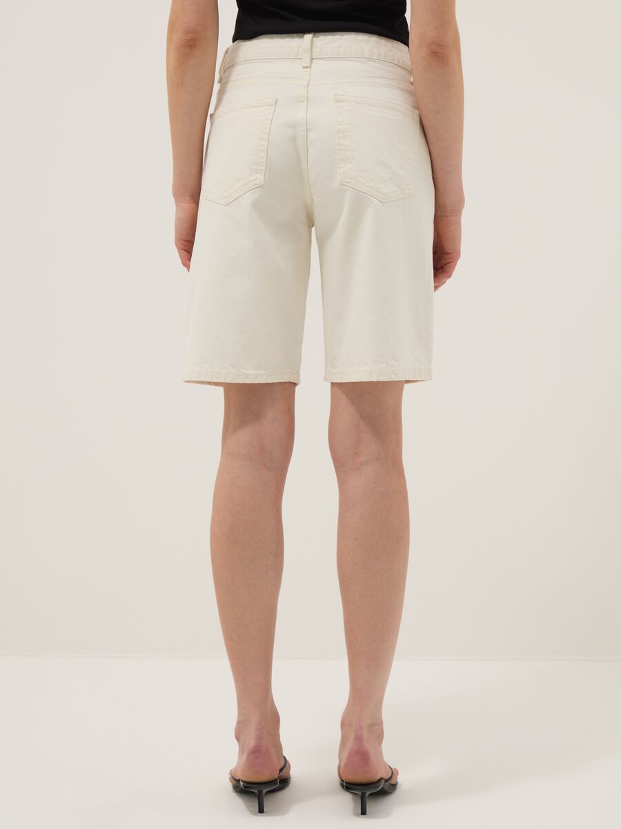 Beige wide leg pure cotton denim shorts_2