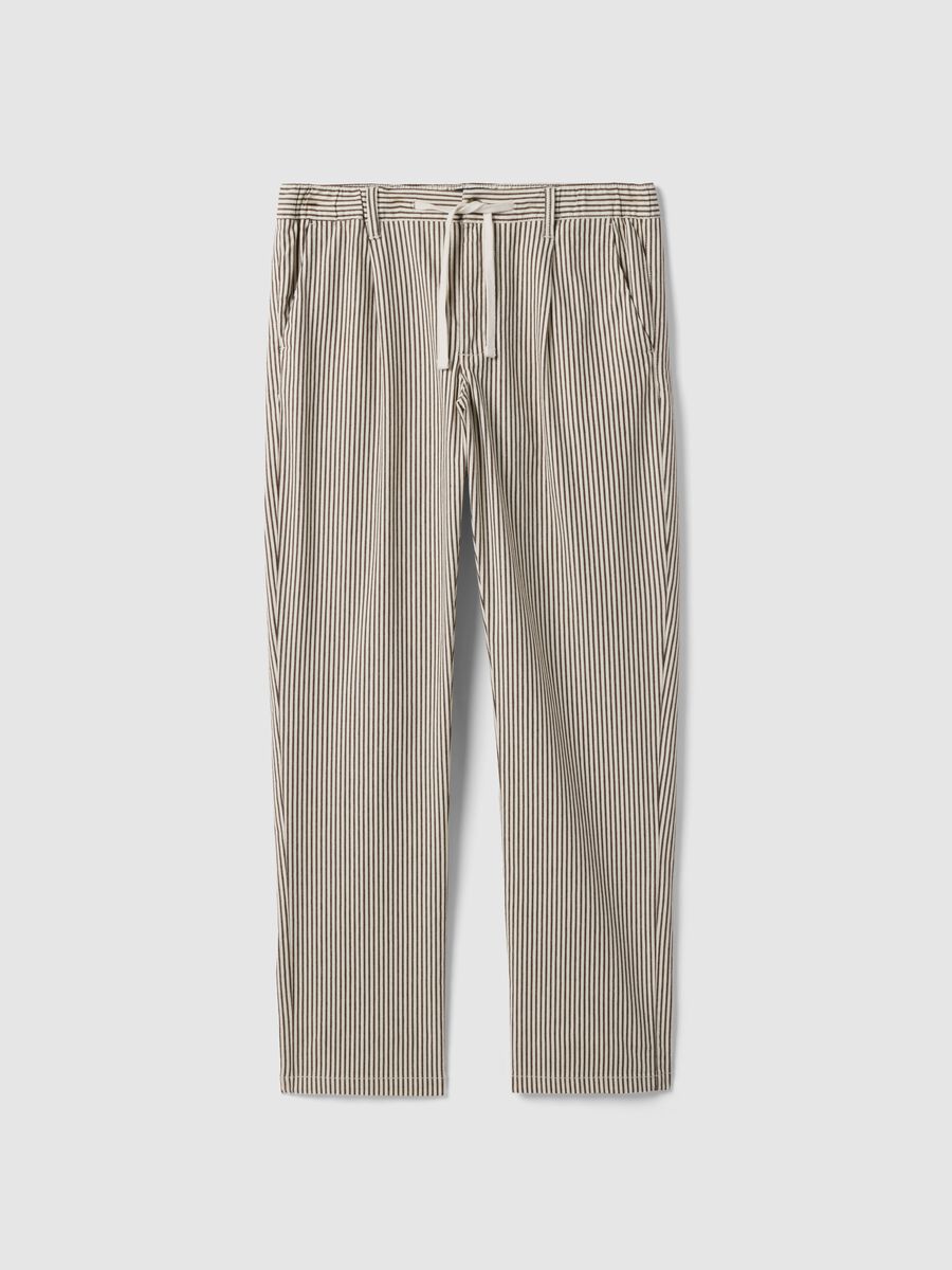 Multicolour striped stretch cotton regular fit trousers_4