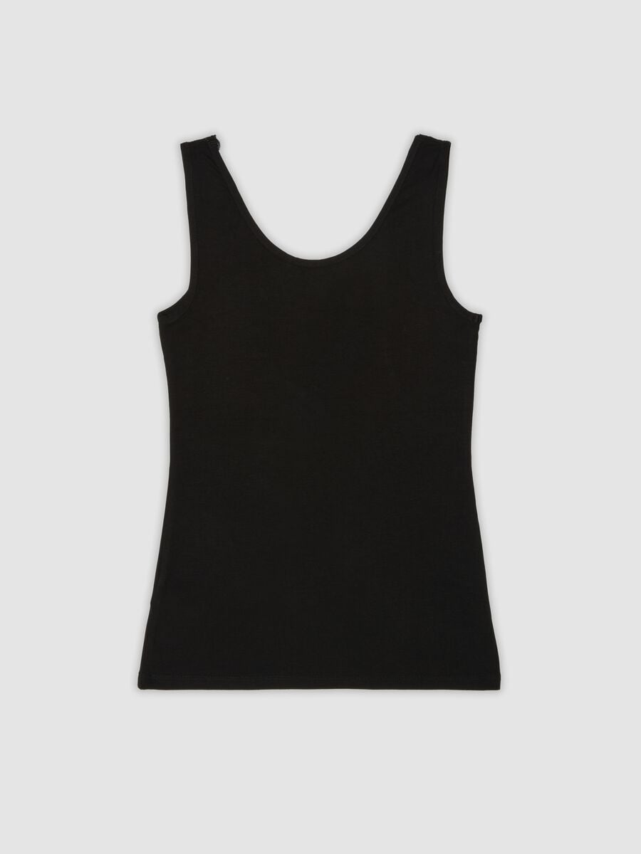 Black stretch viscose vest top with deep V-neck lace trim_5