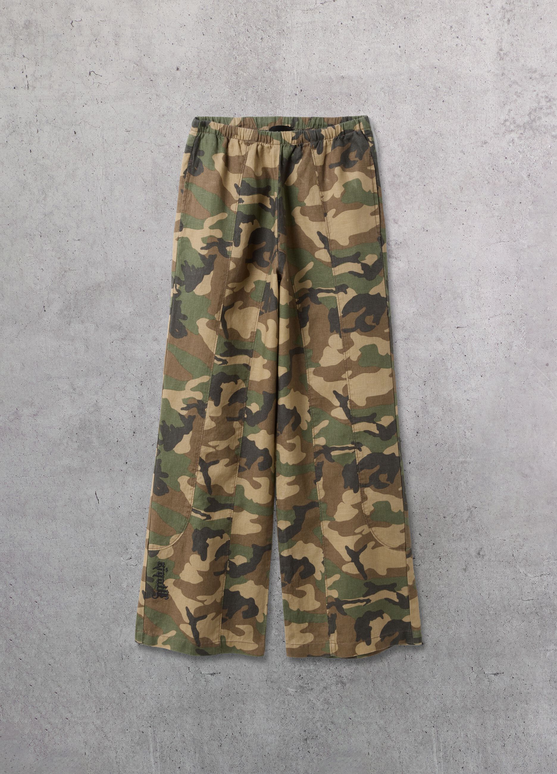 100% Linen Wide-Leg Camo Trousers