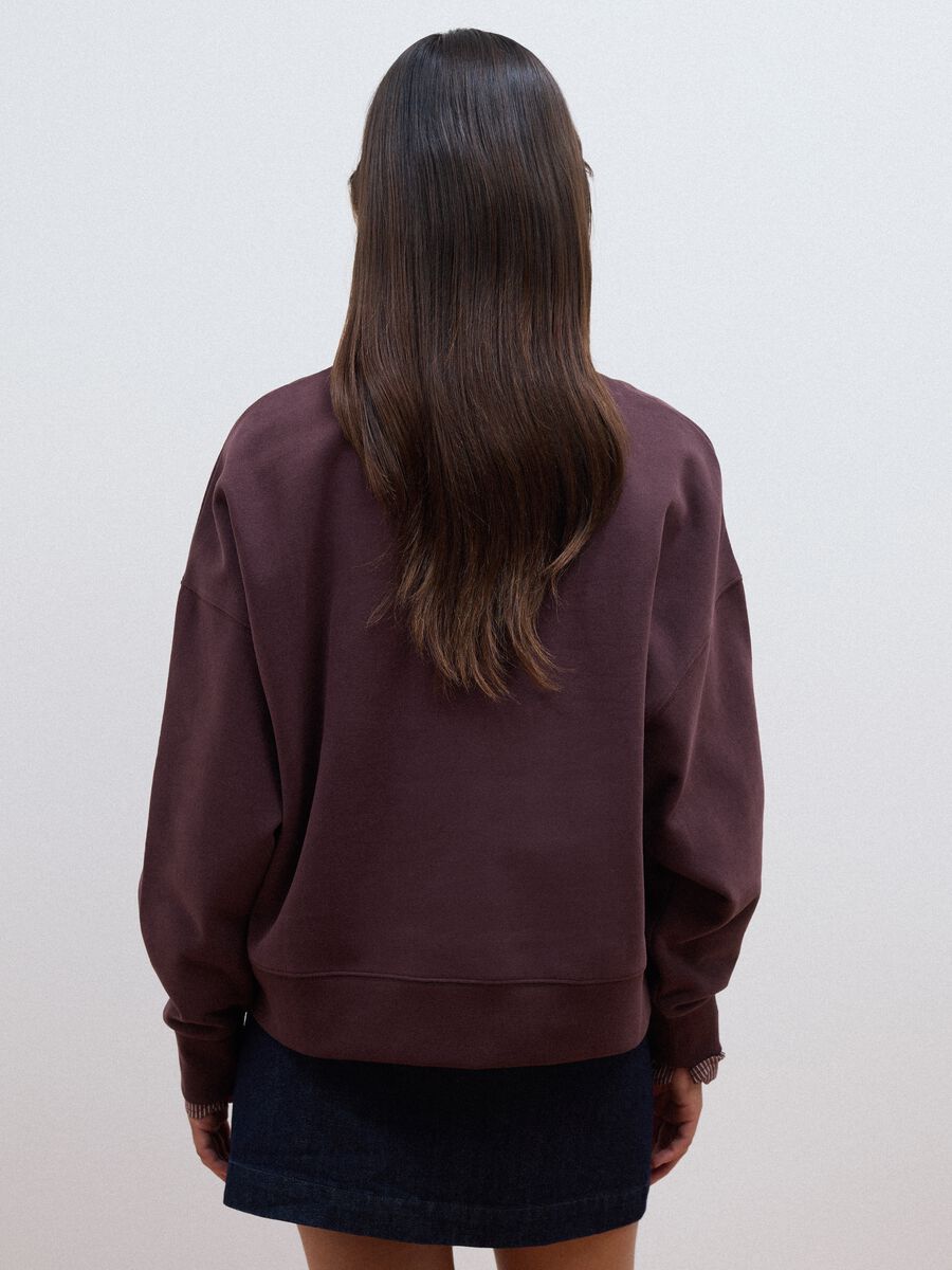 Purple cotton-blend crew-neck sweatshirt with floral embroidery_3