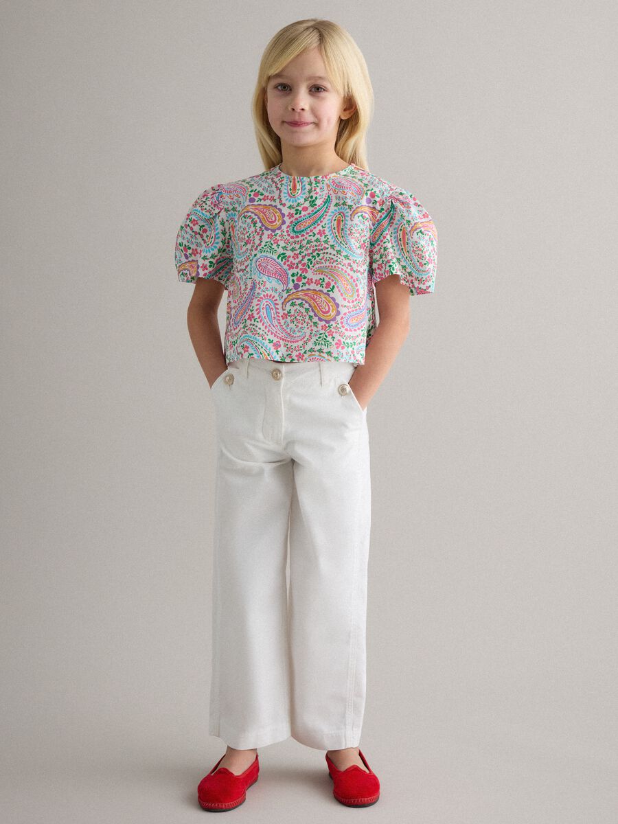 Girls' white straight cotton and Lyocell trousers - regular fit_0