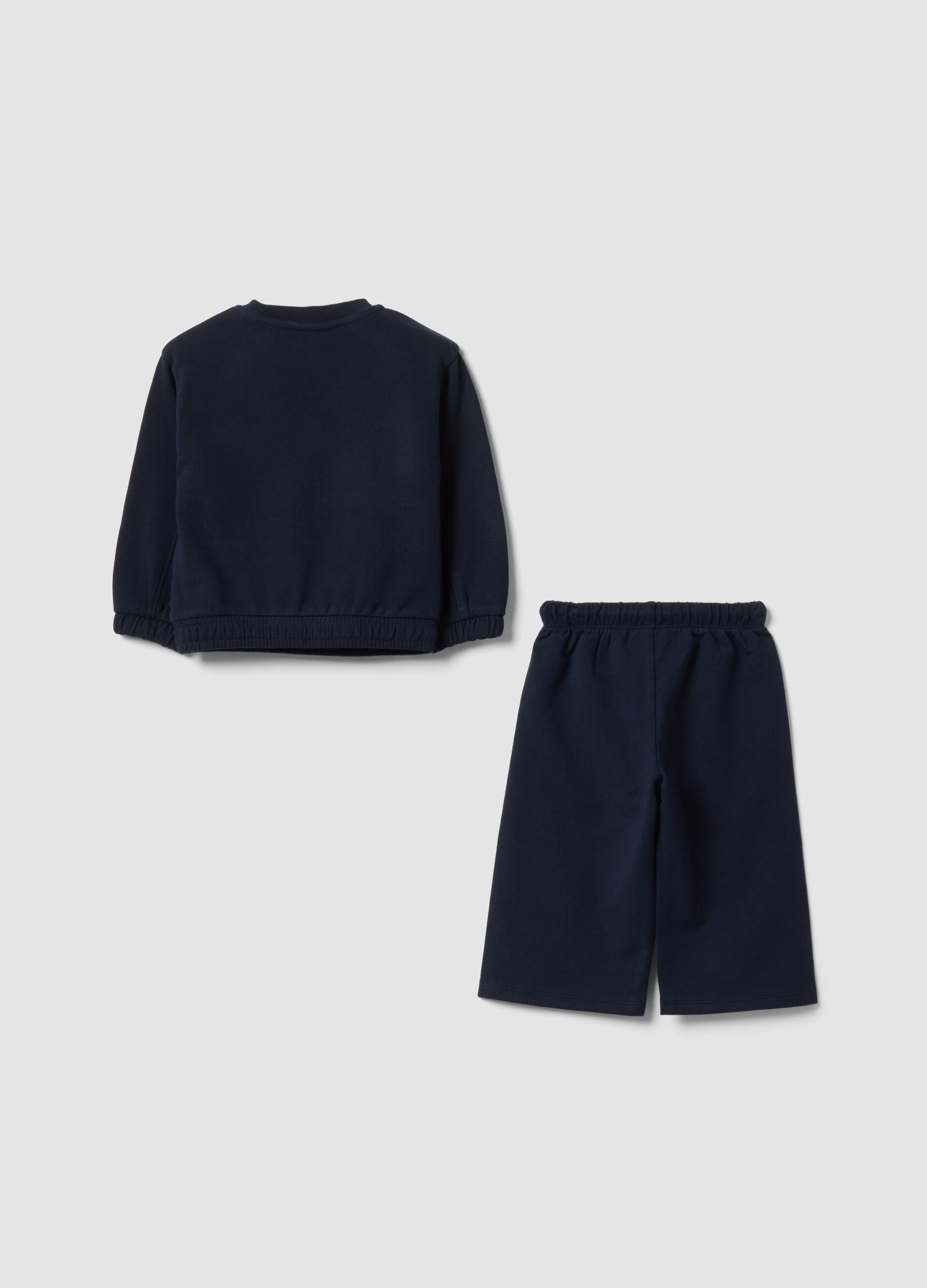 Completo blu in puro cotone con felpa a girocollo per bimba