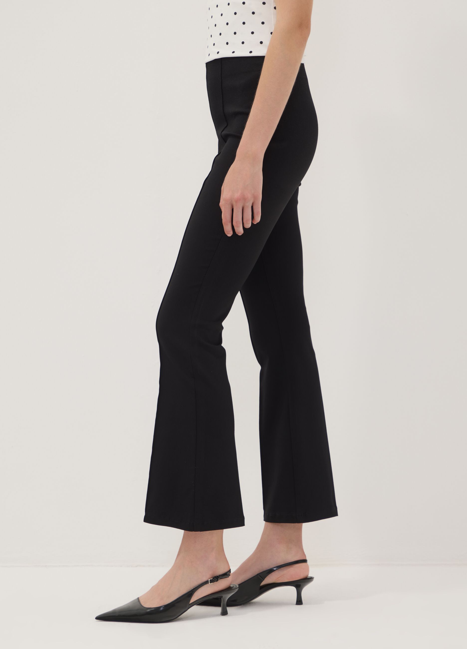 Black flared stretch viscose leggings