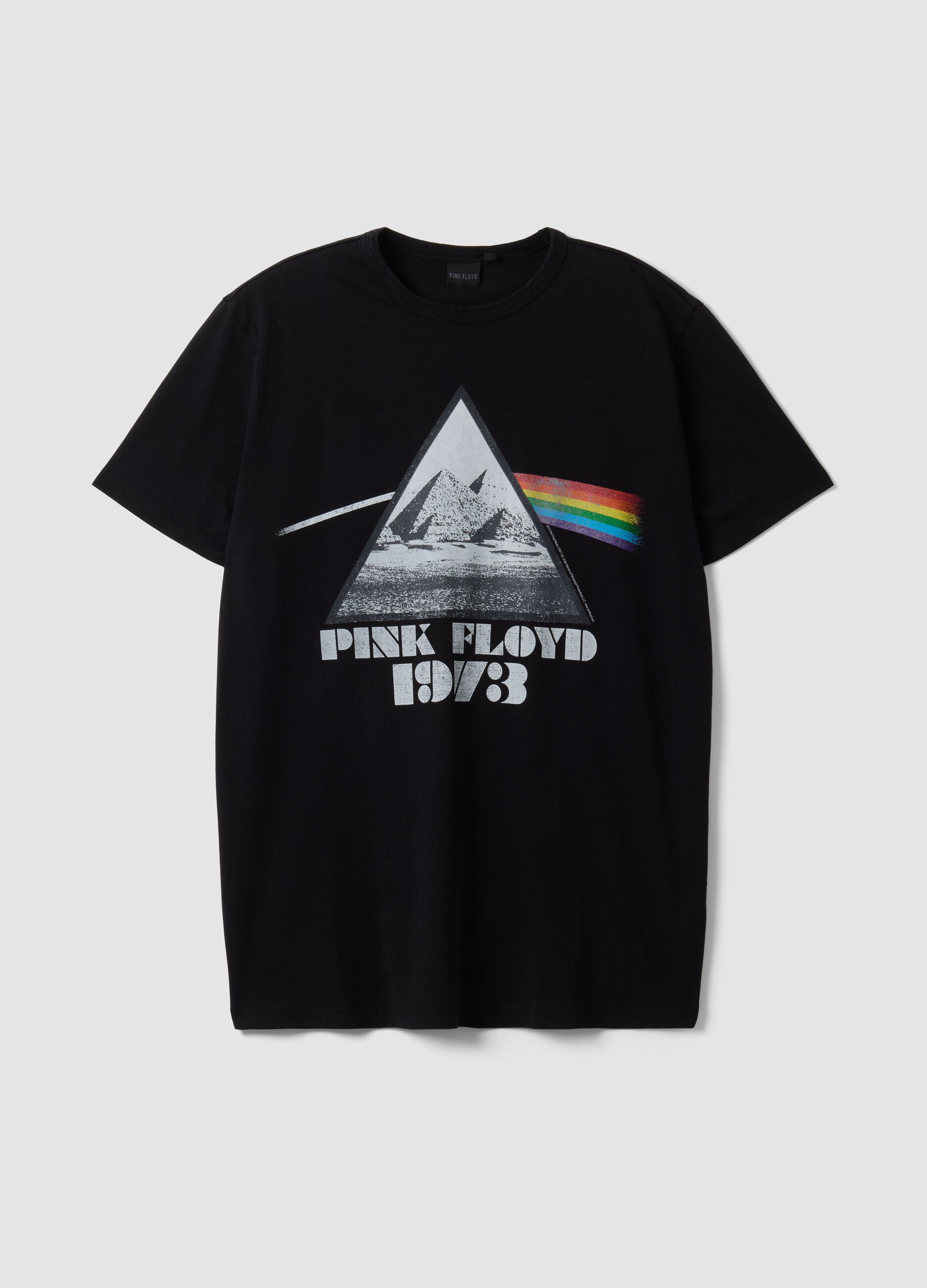 Black pure cotton T-shirt with Pink Floyd print