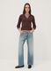 Brown ribbed viscose-blend polo-collar top_1