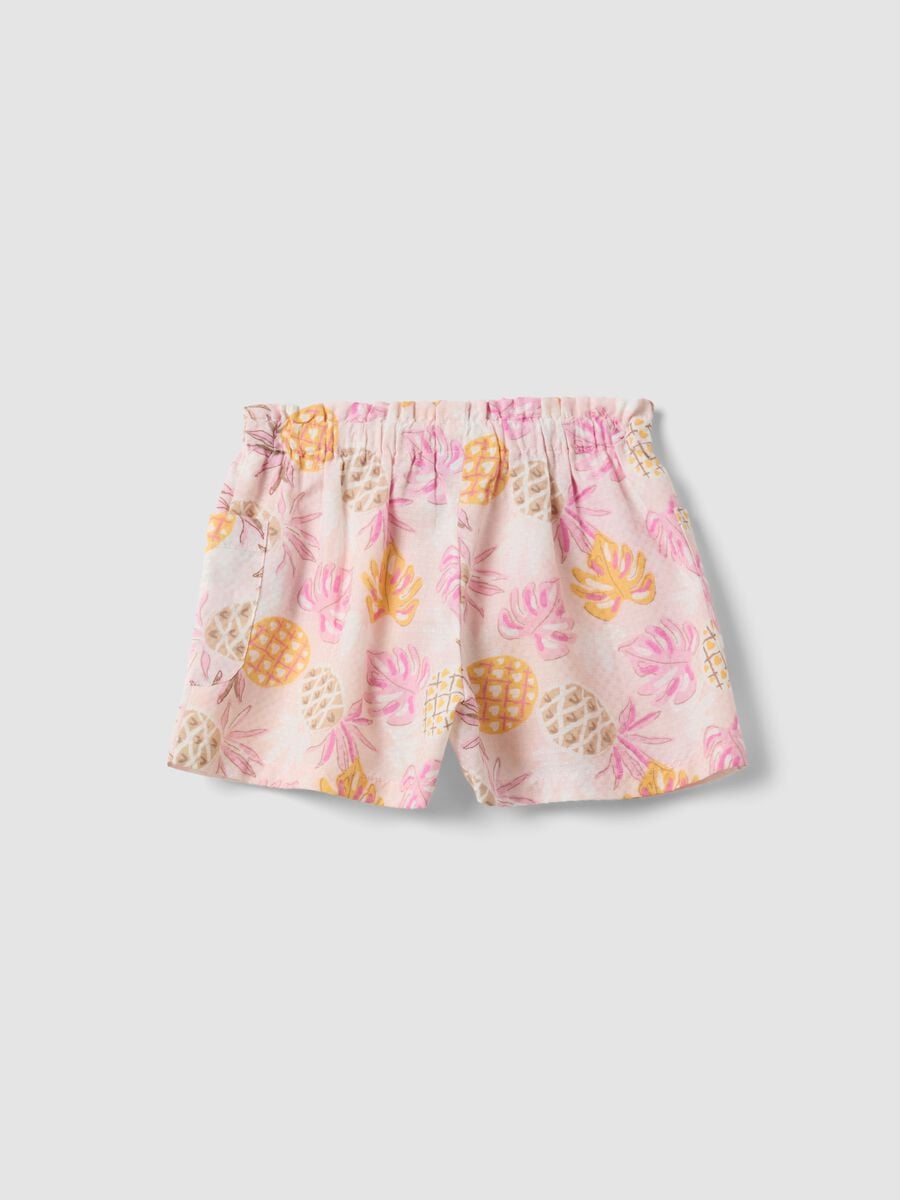 Shorts rosas de algod&oacute;n puro con estampado tropical_1