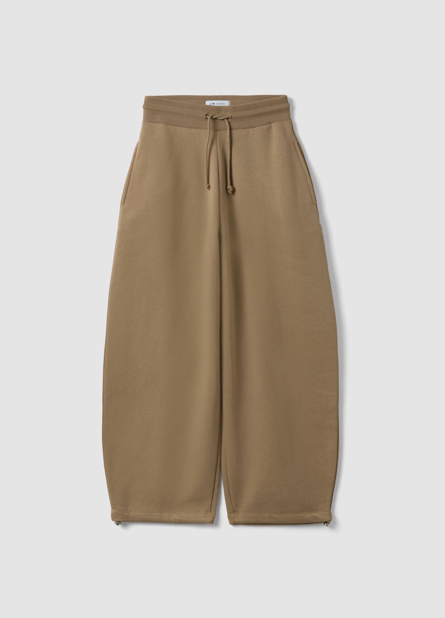 Beige cotton-blend baggy-fit jogger trousers