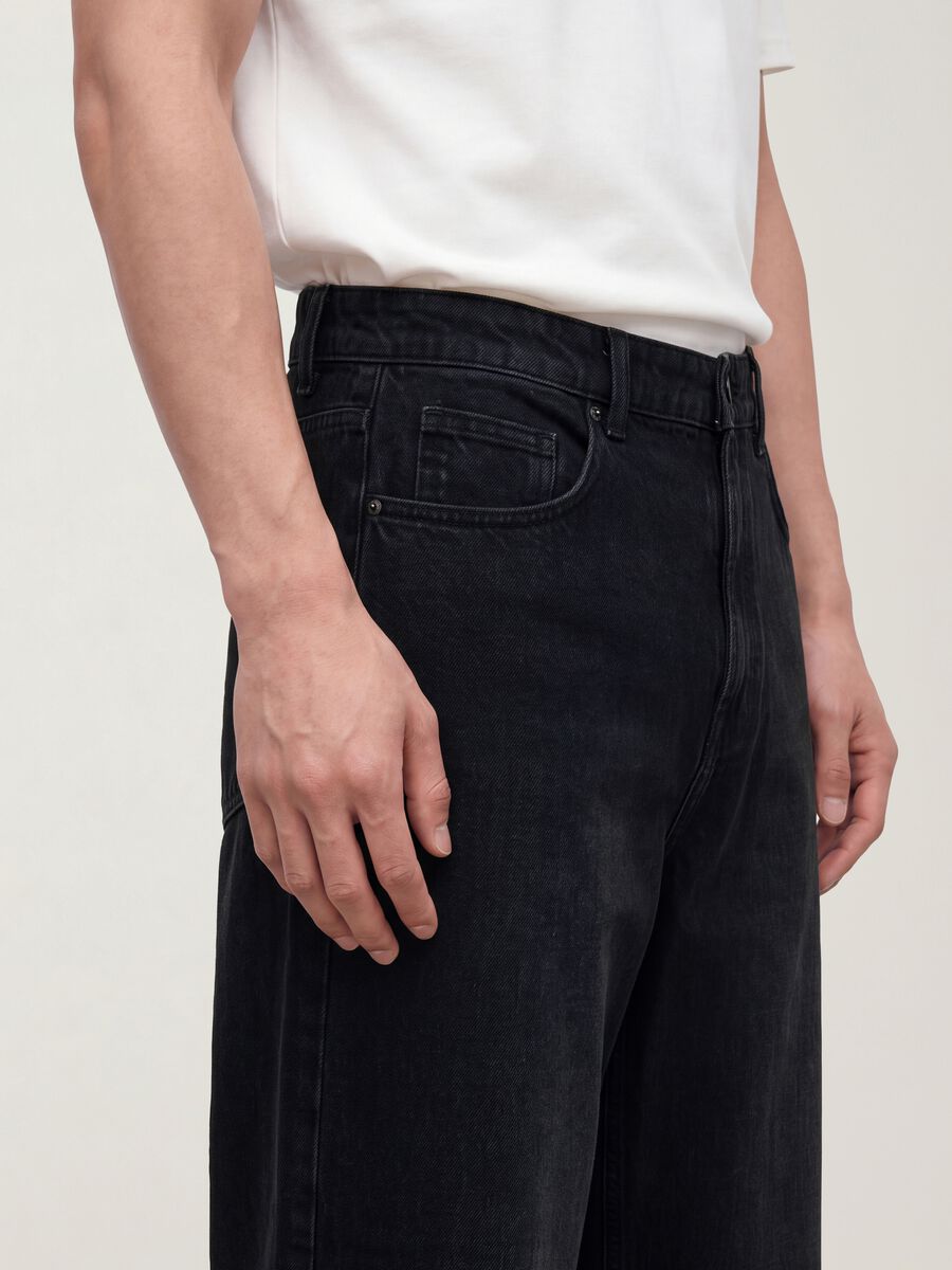 Black cotton denim wide-leg jeans_3
