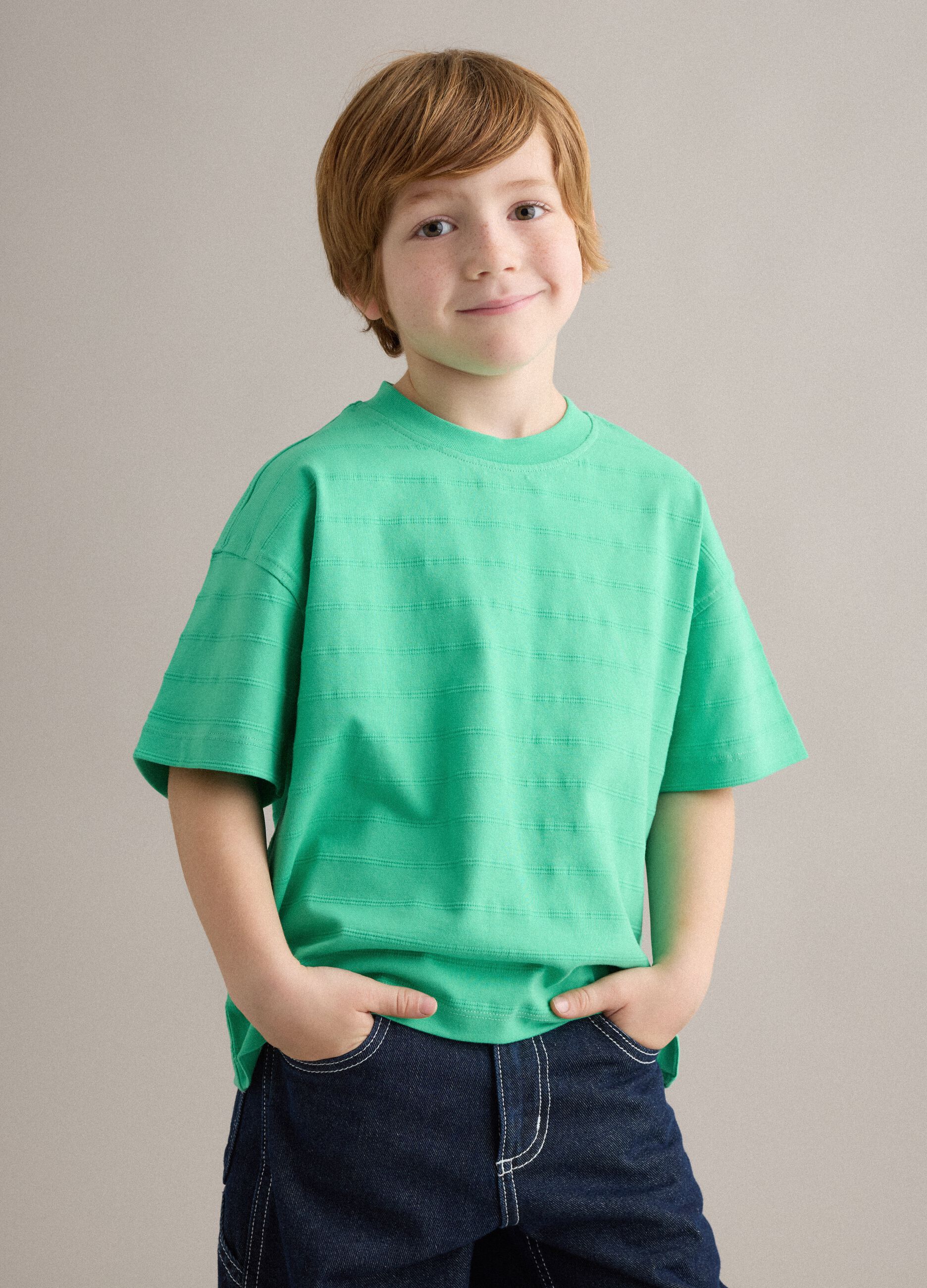 Children's regular fit pure cotton green T-shirt