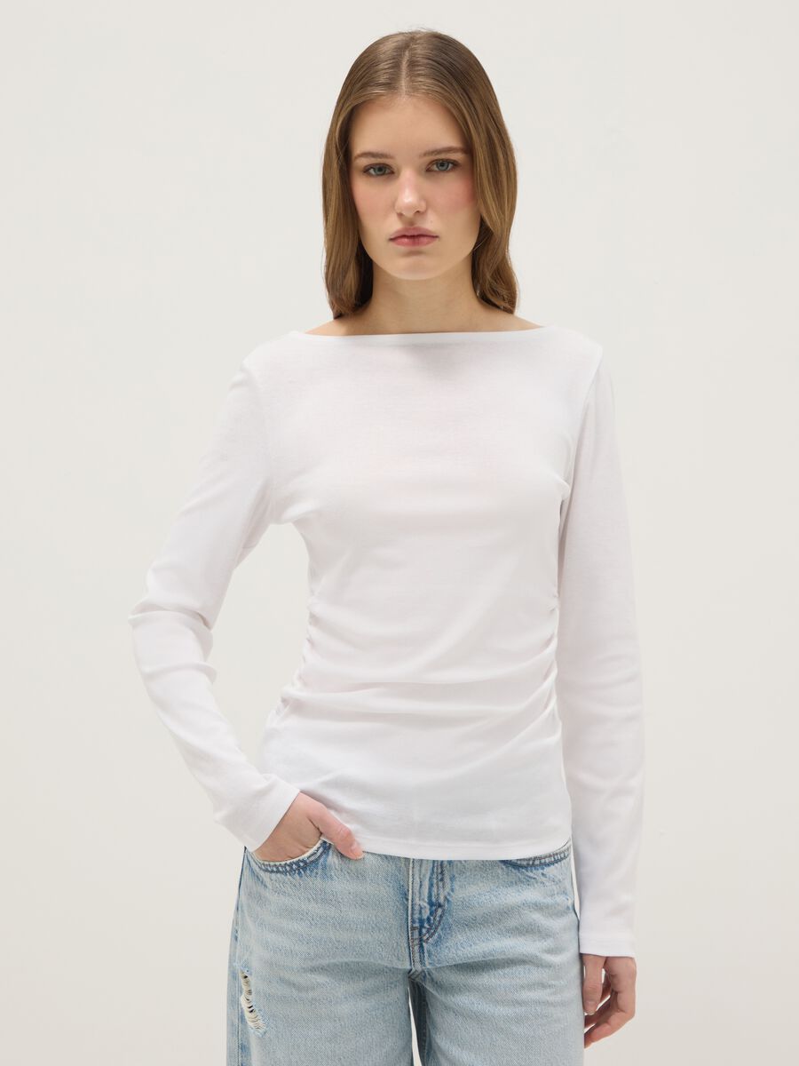 White long sleeve pure cotton regular fit t-shirt_0
