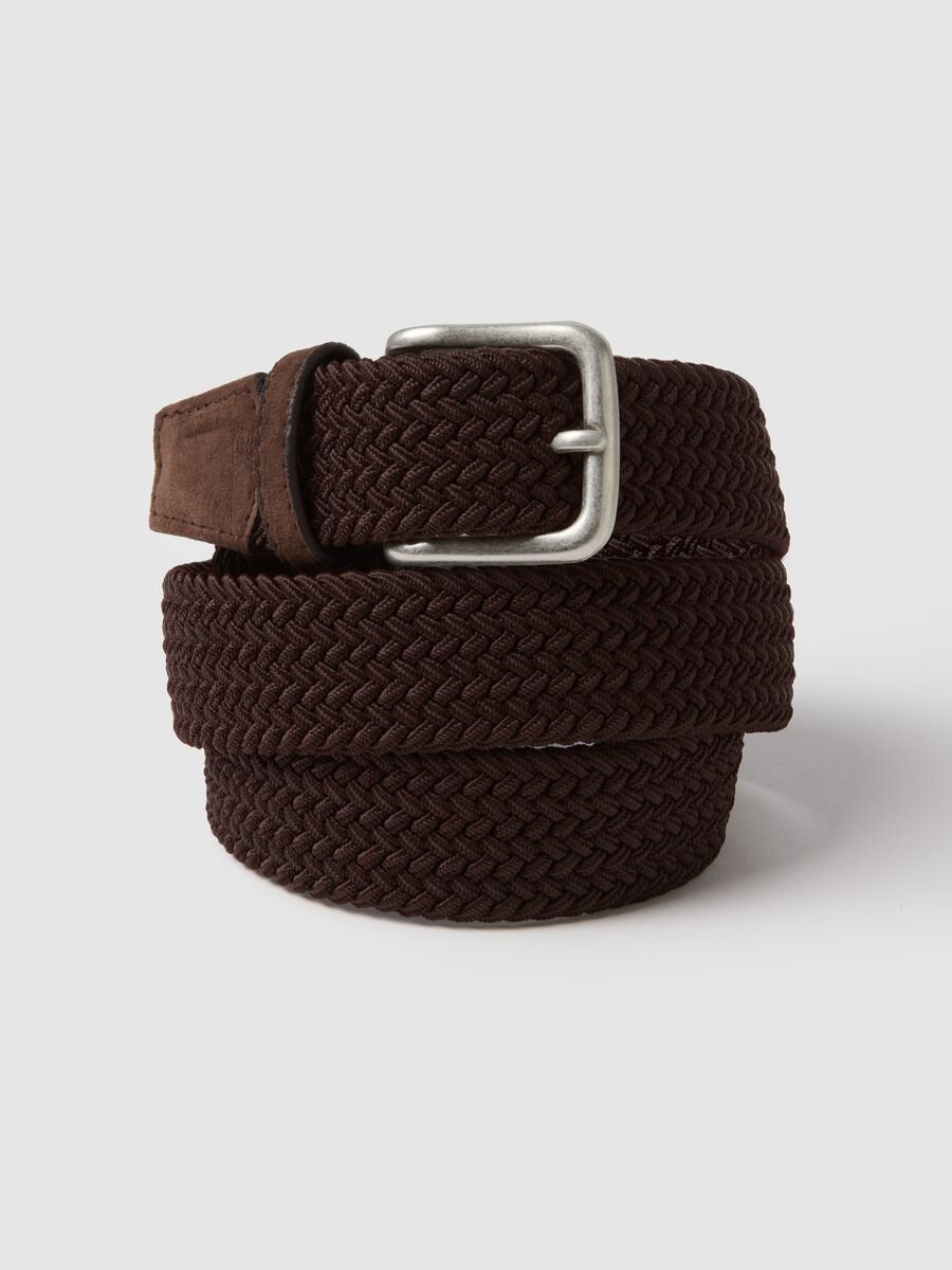 Brown woven belt with metal buckle_1