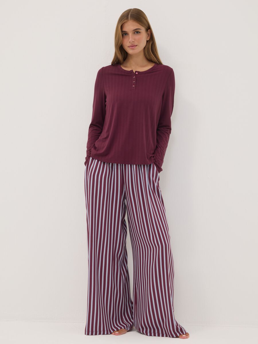 Red ribbed stretch viscose pyjama top_1