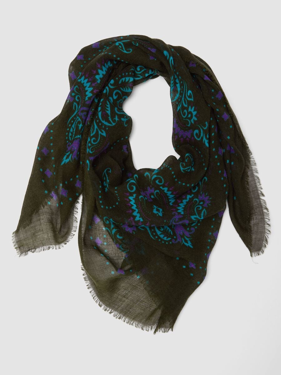 Green wool-blend paisley print scarf_0