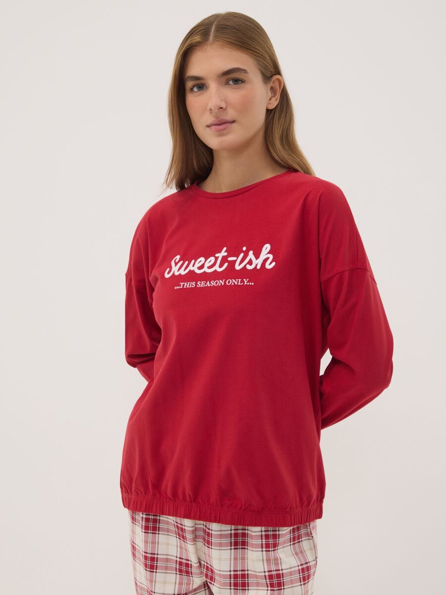 Red pure organic cotton crew-neck pyjamas_1