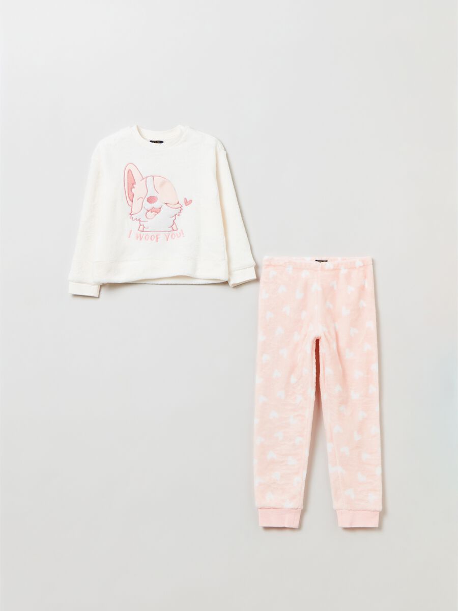 Fleece pyjamas with puppy embroidery_0