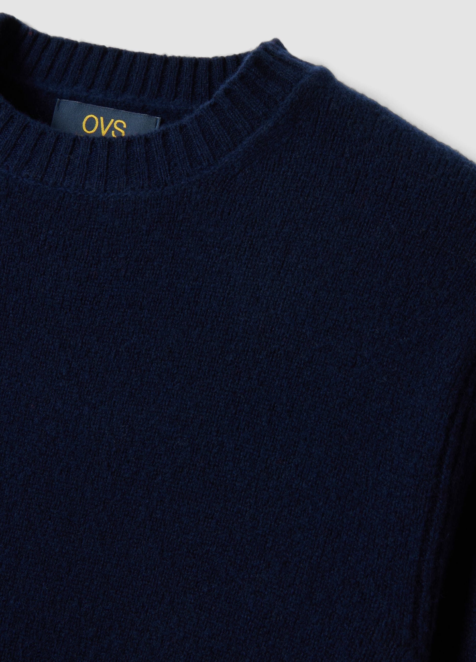 Blue crew-neck wool-blend jumper, regular fit