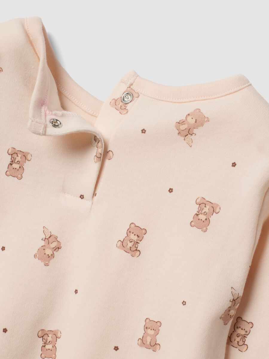 Pink and brown pure organic cotton crew-neck pyjamas for baby girl_3