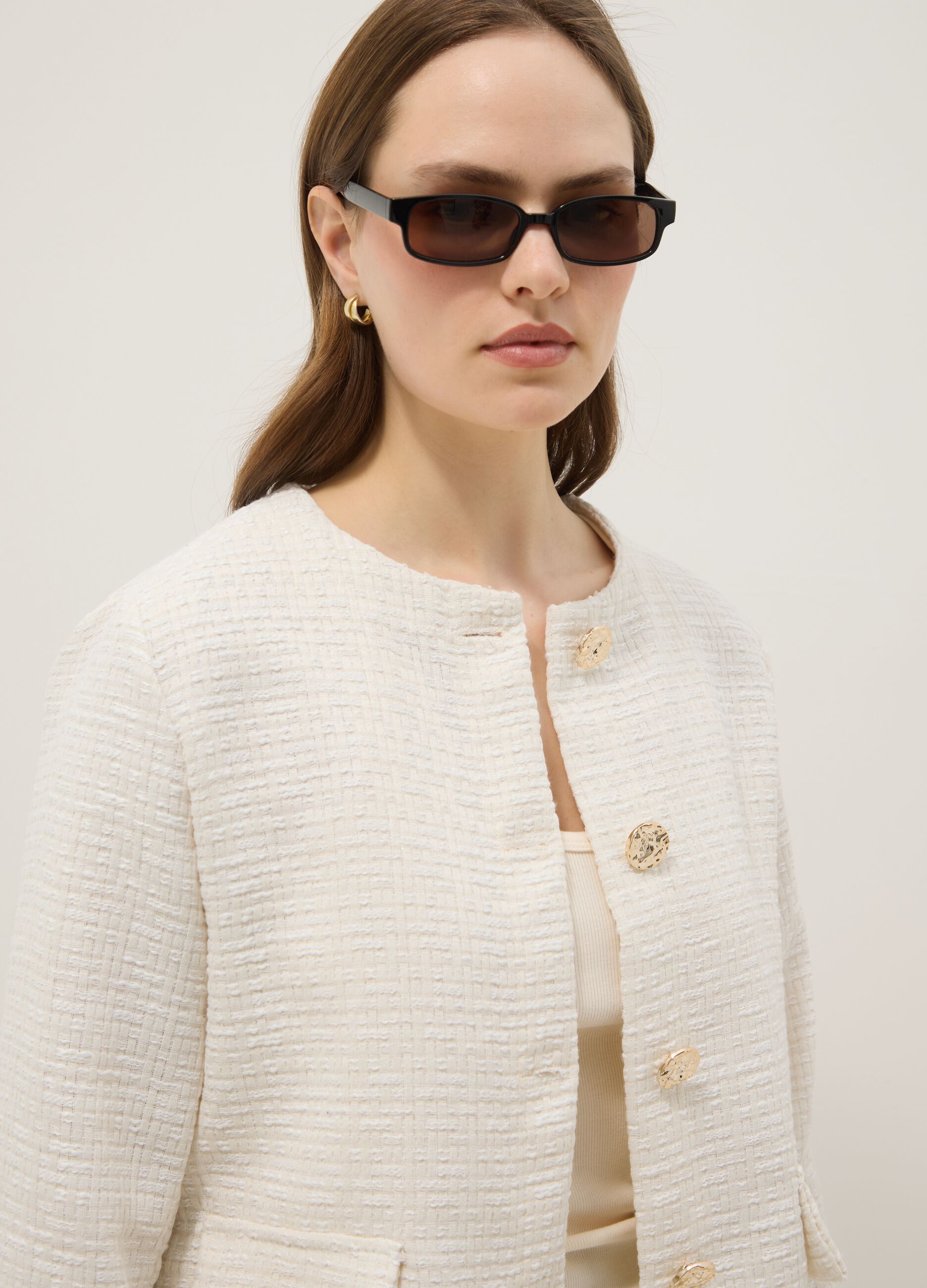 Short white jacket with jewel buttons, regular fit