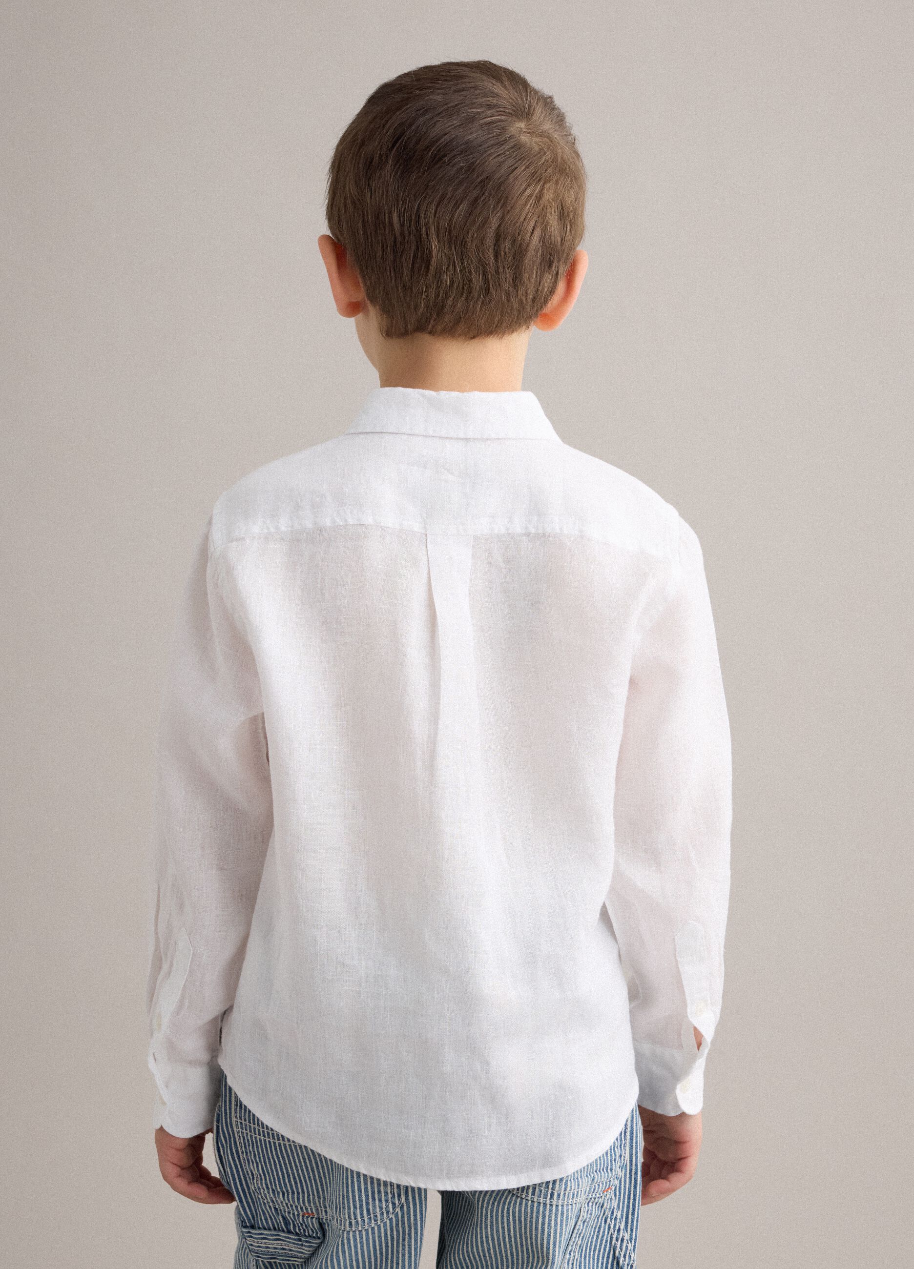 Kids&rsquo; White Pure Linen Oversized Shirt