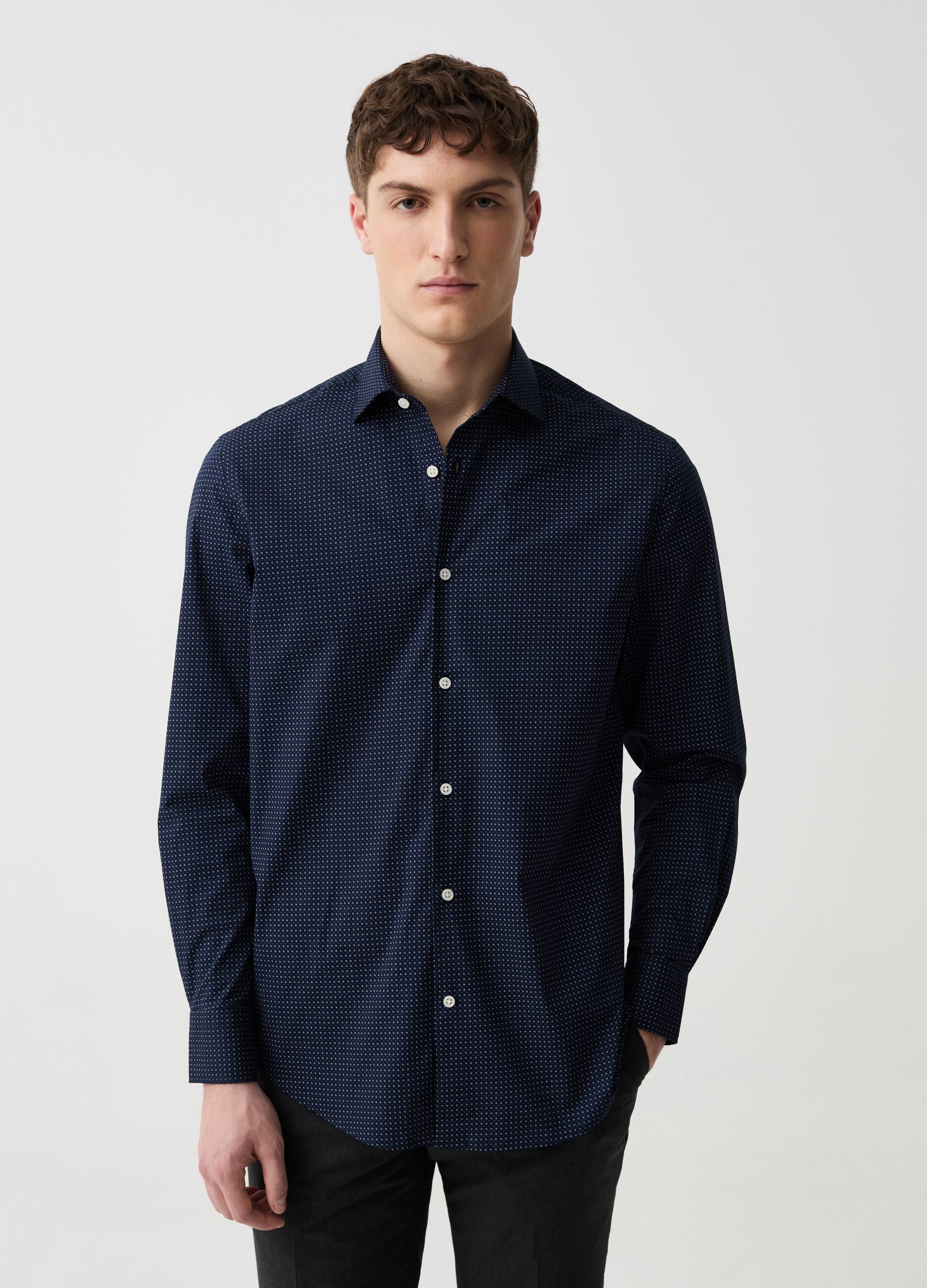 Regular-fit stretch shirt with pattern