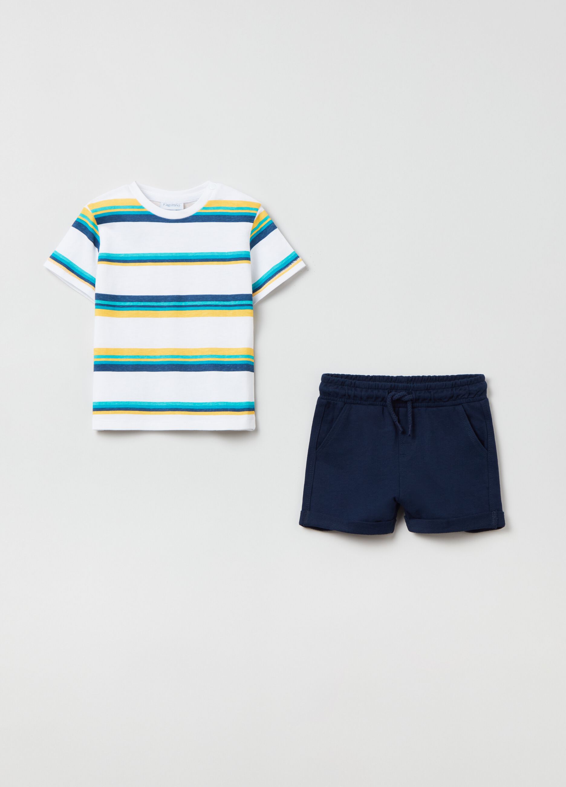 Jogging set in cotton with striped T-shirt