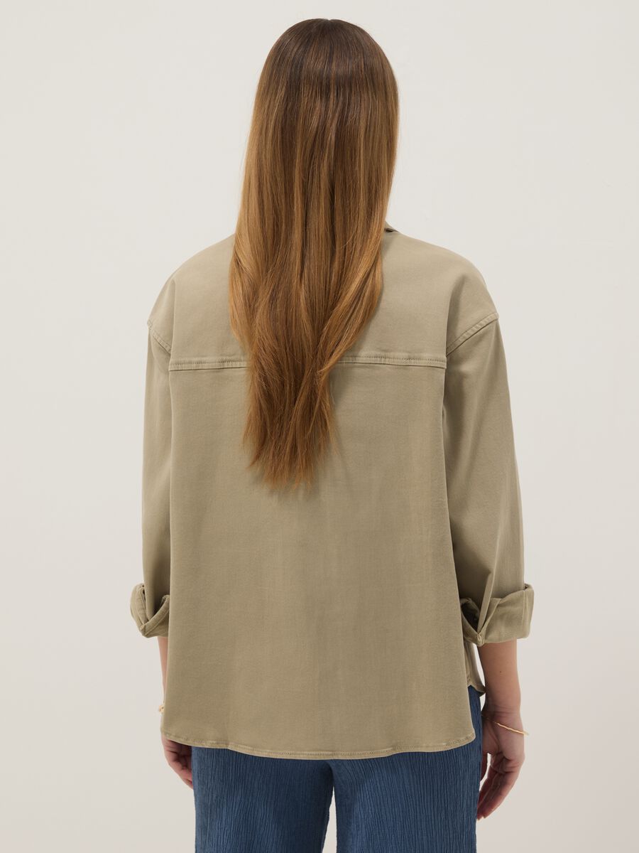 Beige Oversized Fit Stretch Cotton Maternity Shirt_2