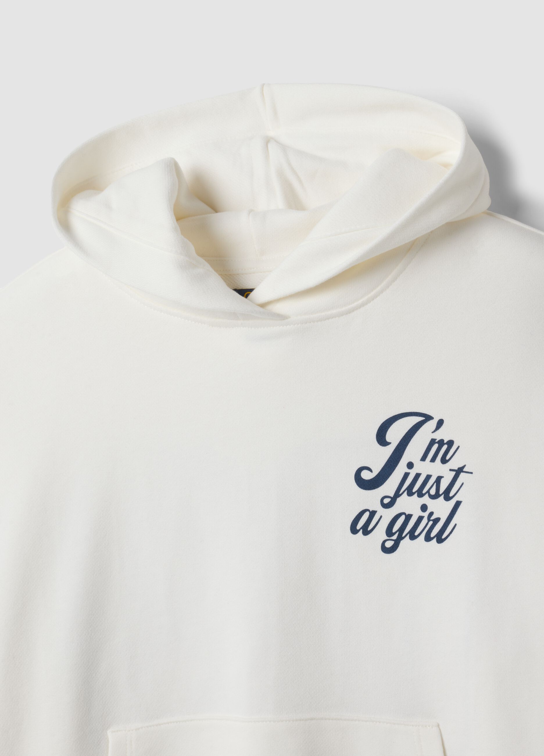 White 100% cotton hoodie with crew neck