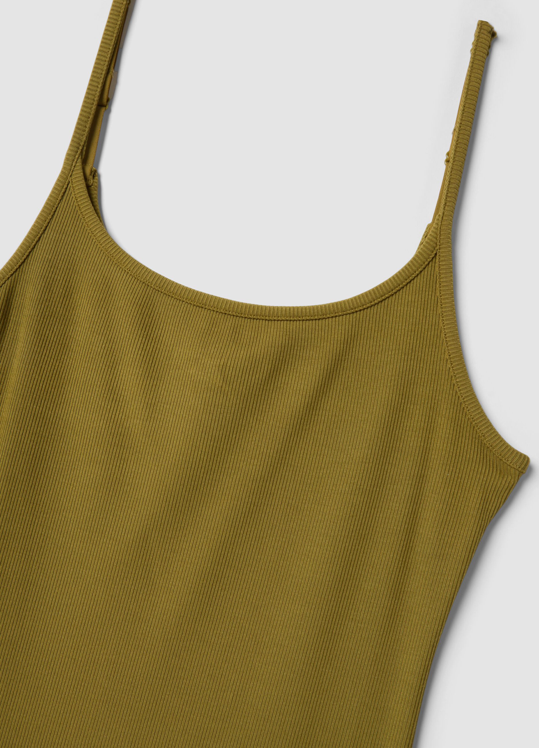 Green fitted ribbed stretch modal dress with straps