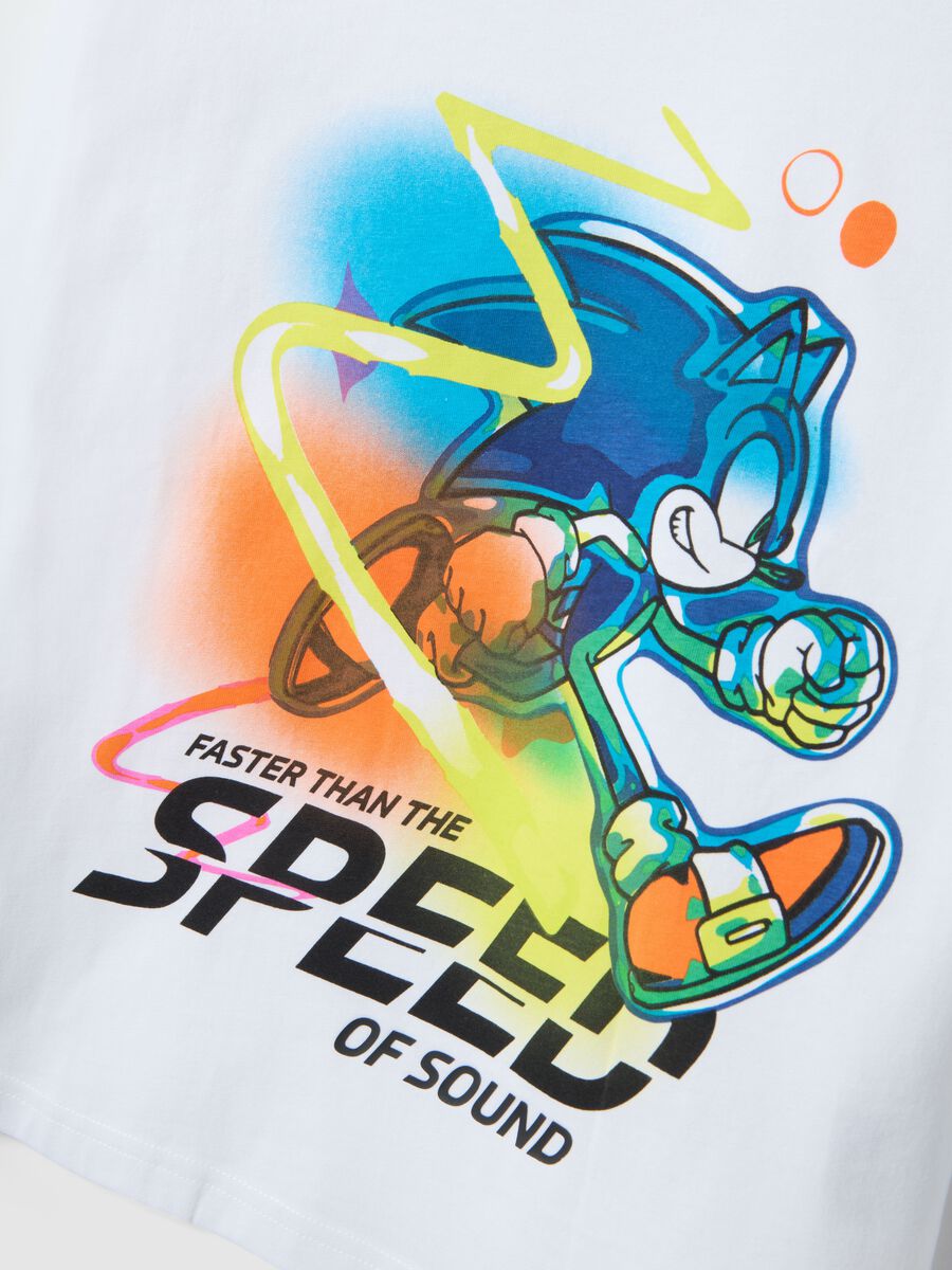 T-shirt bianca da bambino in puro cotone con stampa Sonic_3