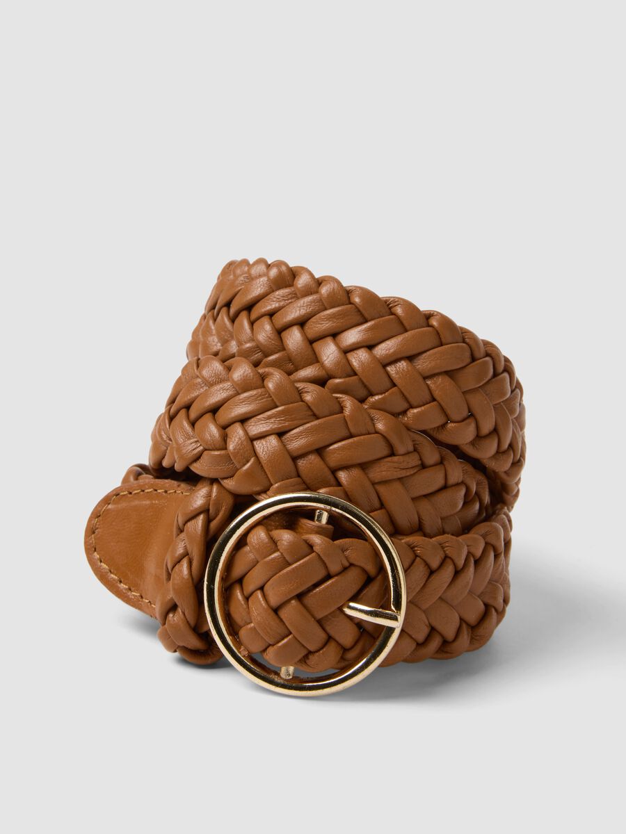 Brown braided belt in pure goat leather_3