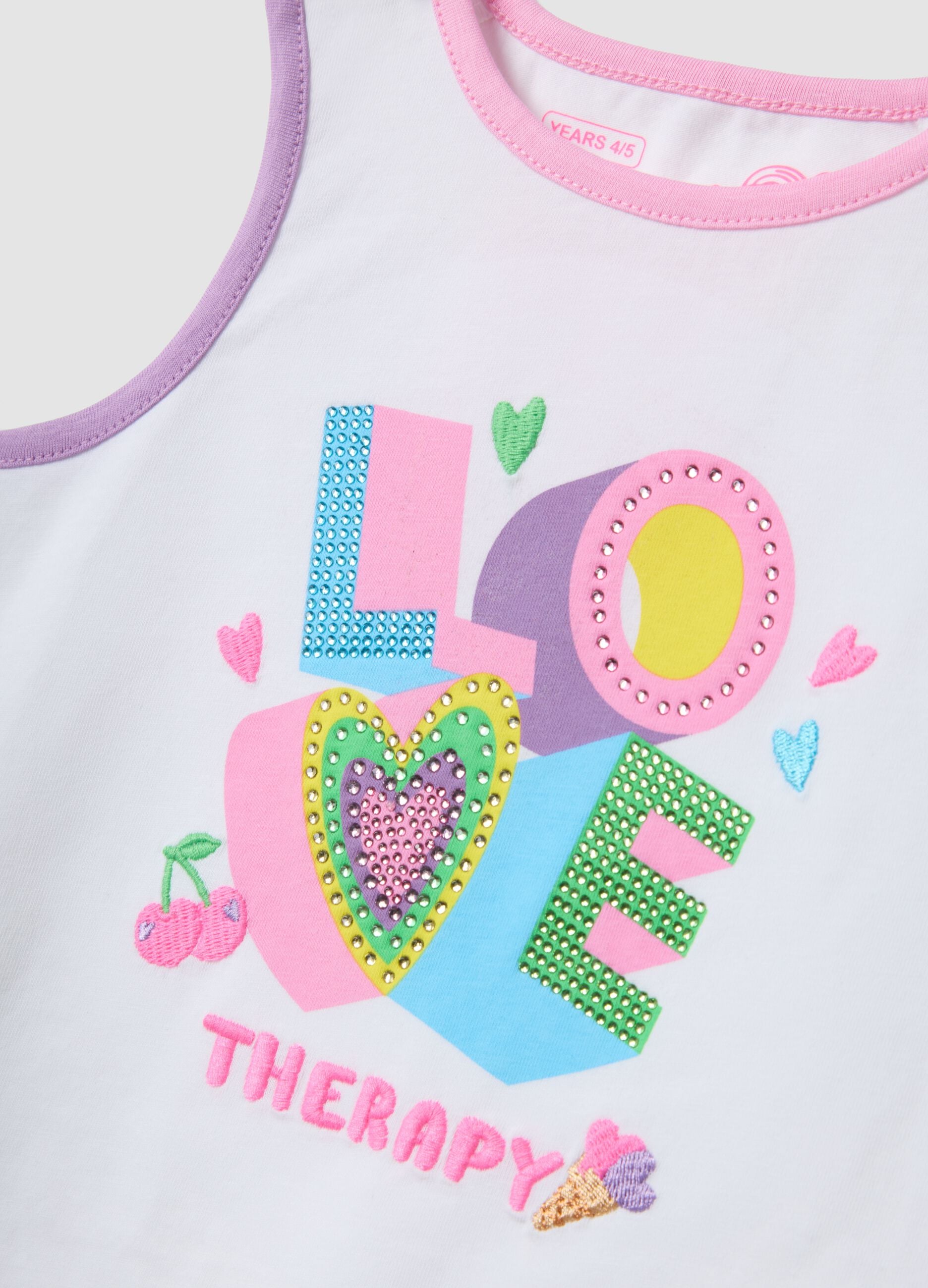 Tank top bianco in cotone elasticizzato con stampa per bambina regular fit