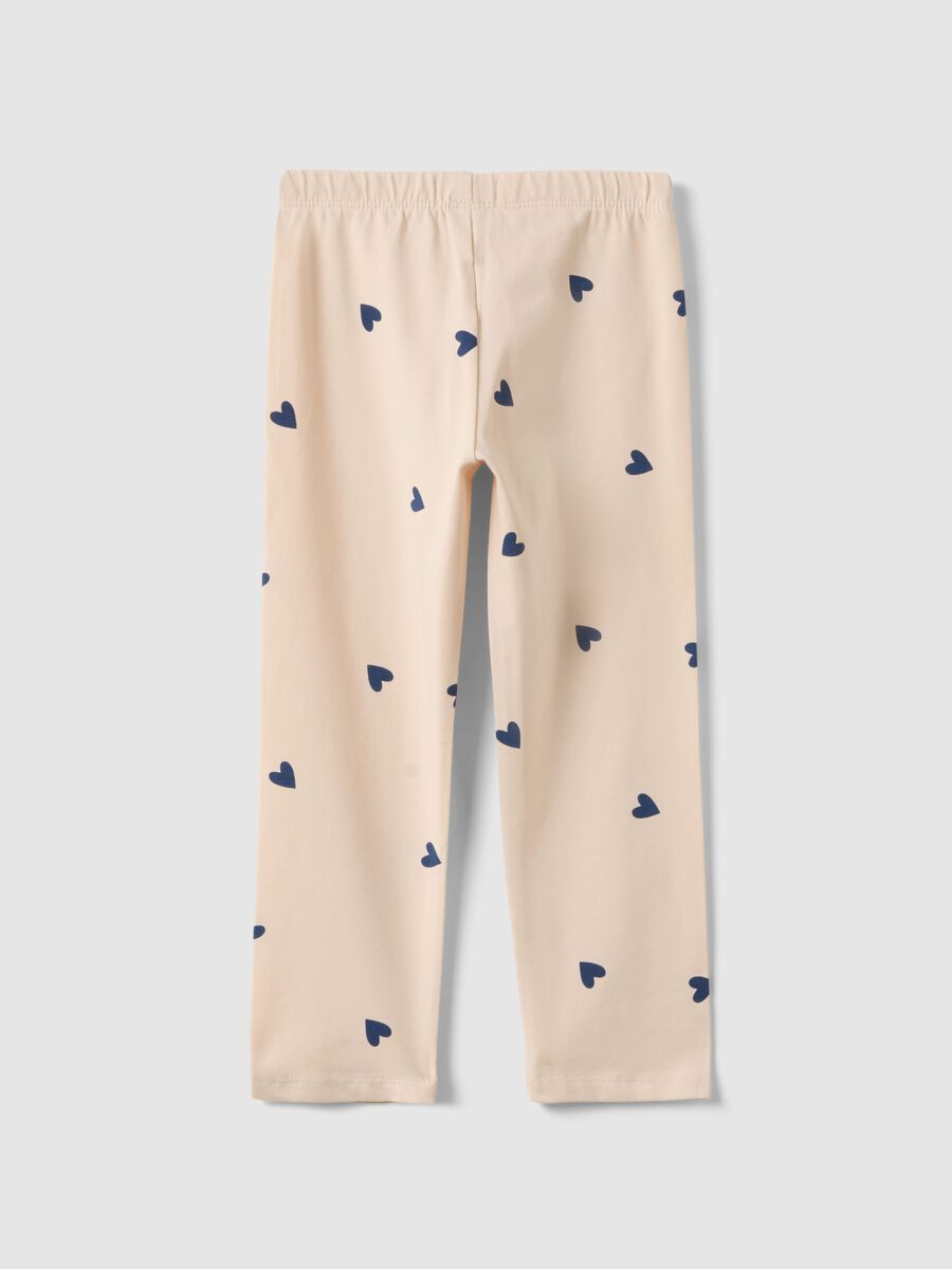 Girls' beige stretch cotton slim fit leggings with designs_1