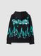 Black cotton-blend hoodie with flame print_1