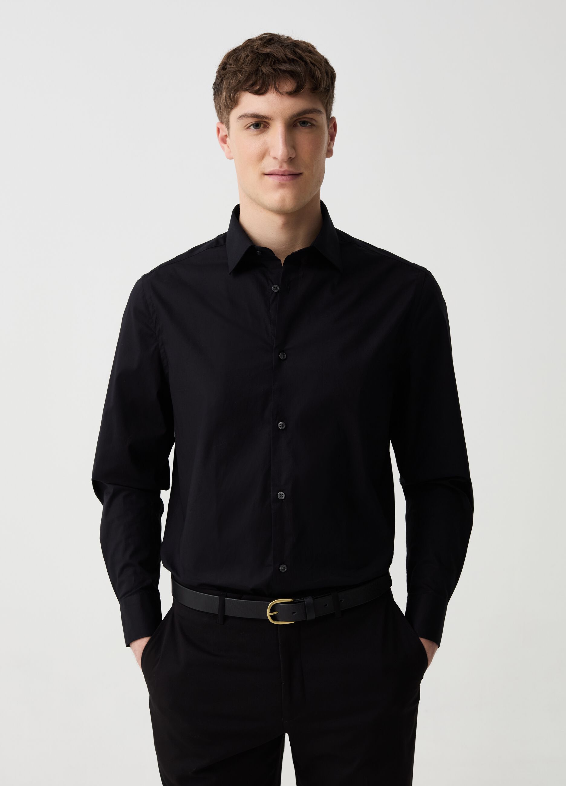 Regular-fit shirt in stretch cotton