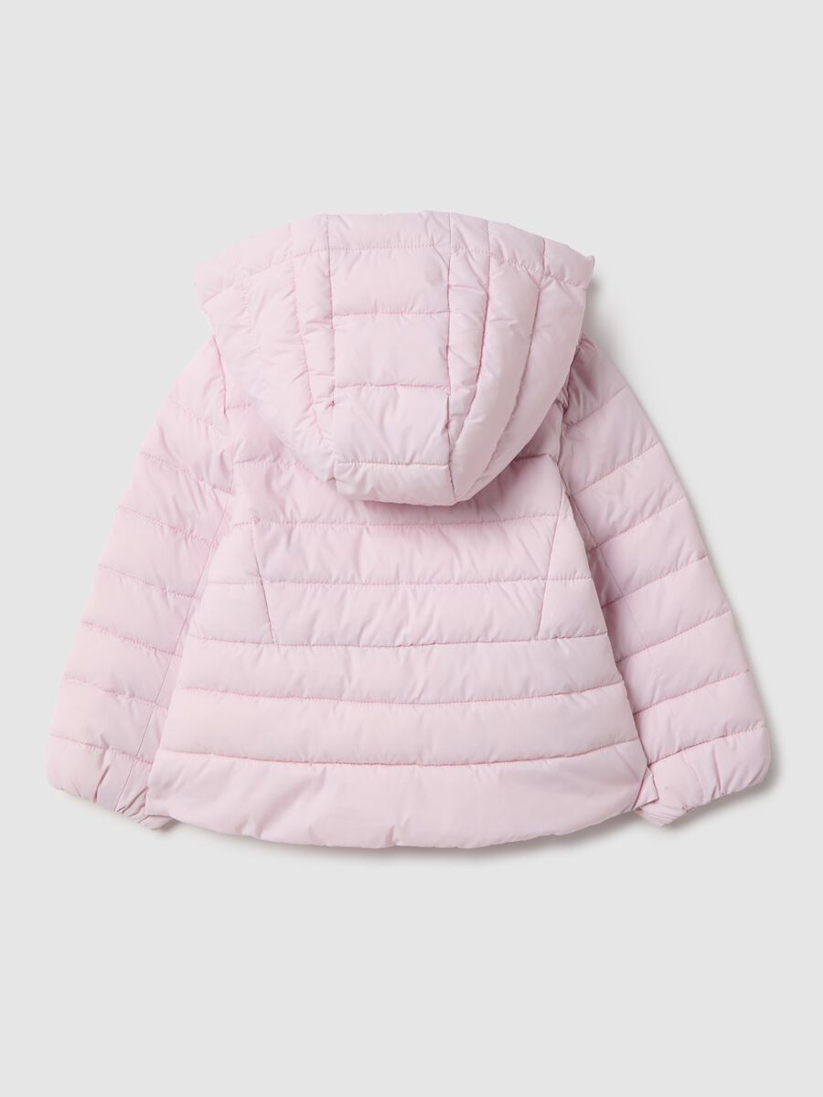 Pink padded regular fit jacket with hood for girls_1