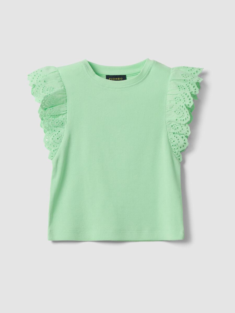 Girls&rsquo; green stretch cotton vest top with ruffles_3