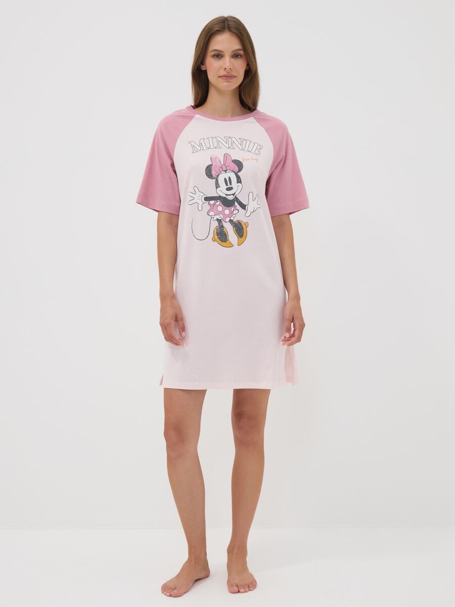 Rosa Nachthemd aus reiner Bio-Baumwolle mit Minnie-Print_0