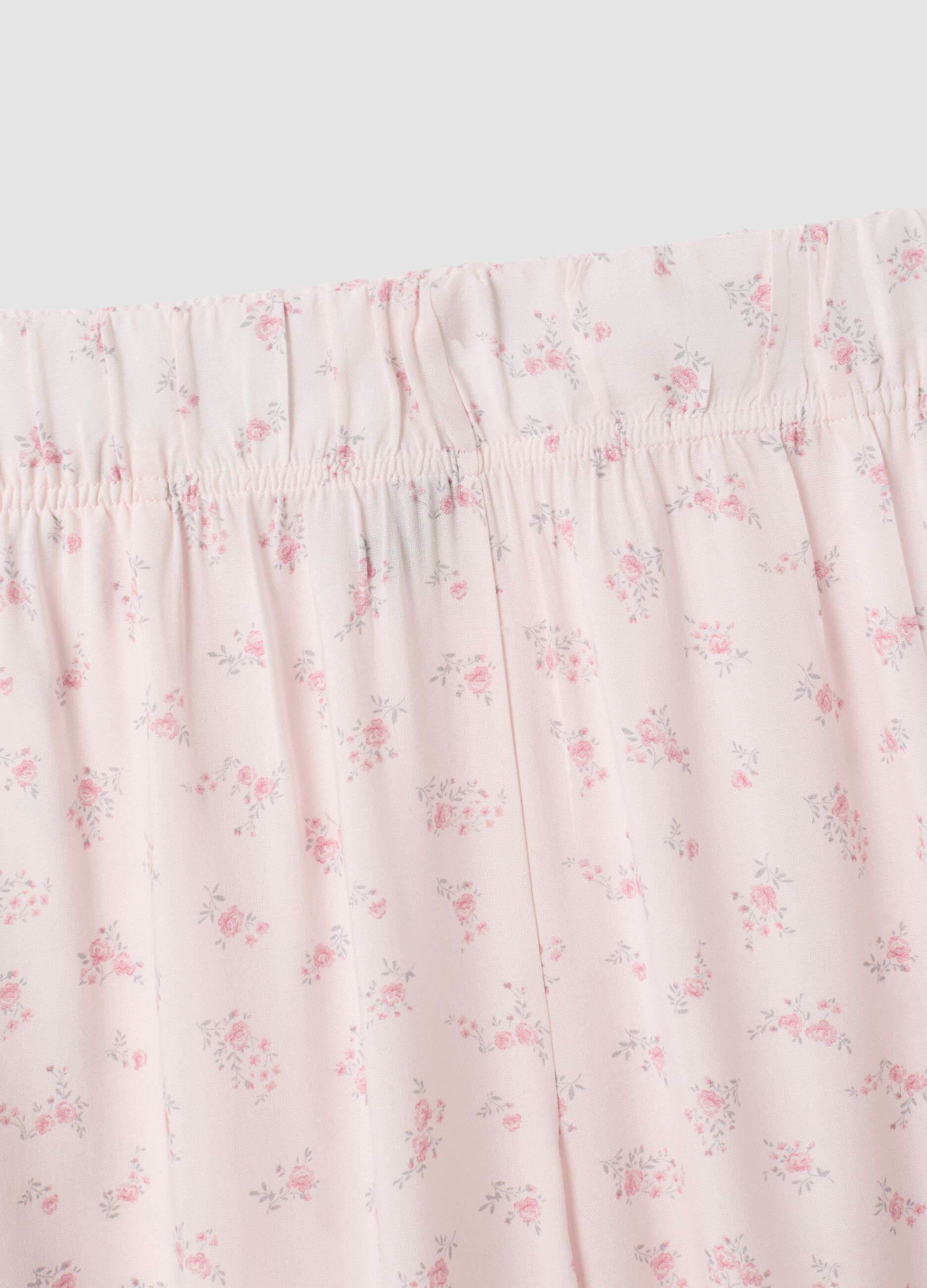 Rosa Pyjamahose aus reiner Viskose mit Blumenmuster