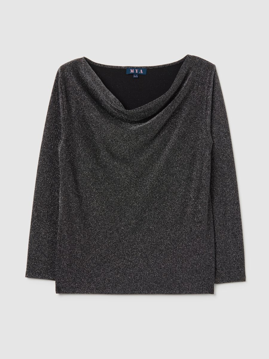 Black Sweater with Shawl Collar and Rhinestones in Regular Fit_4