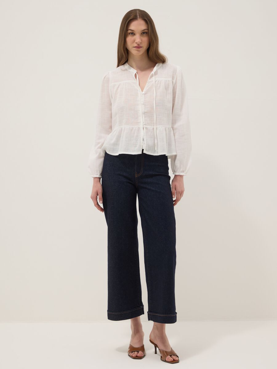 Wide leg stretch denim jeans in blue cotton_0