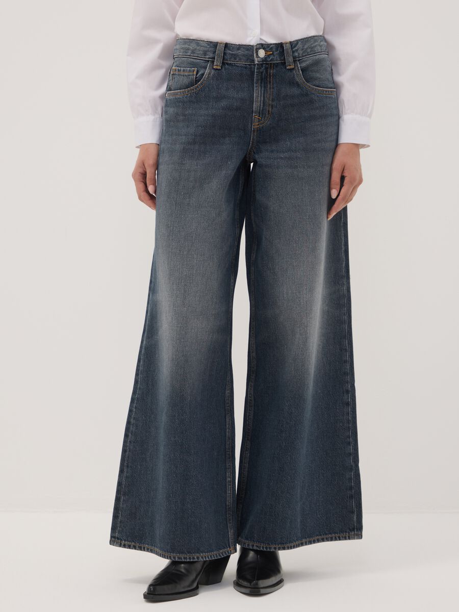 Blue pure cotton super wide-leg jeans_1